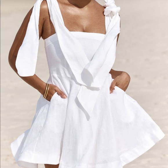 DISSH | Dresses | Aisle White Linen Bow Mini Dress By Dissh | Poshmark